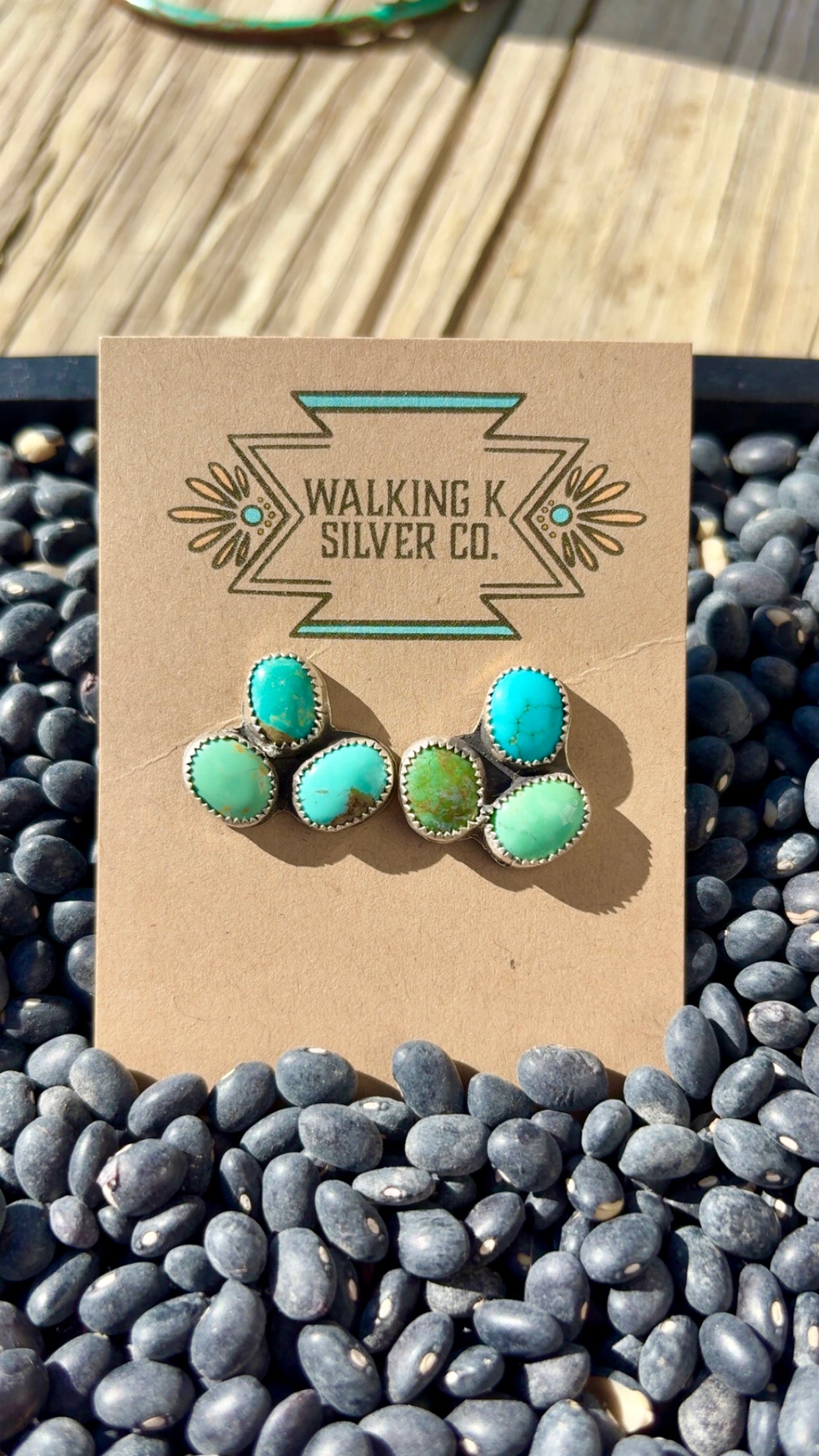 The sage turquoise cluster studs (more green)