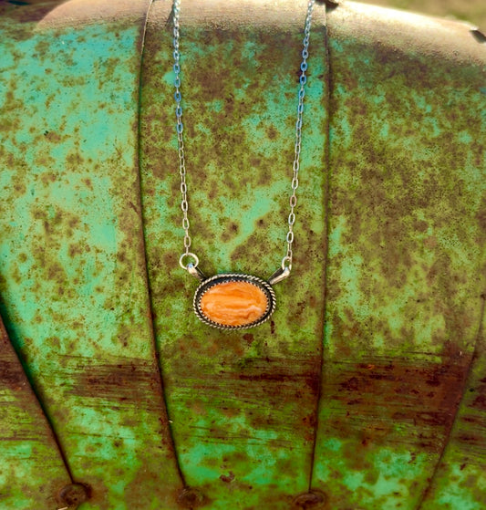 Orange spiny oval necklace