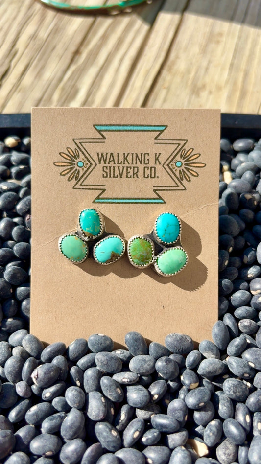 The sage turquoise cluster studs (more green)
